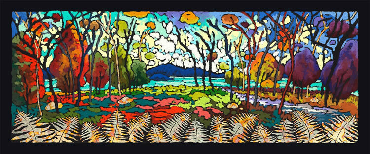 Evening Panorama
19.5 x 37.25 framed
Giclee with hand stamped foil on paper
$900