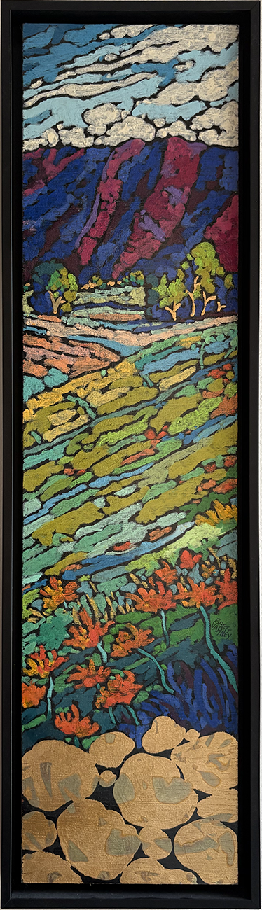 Valley
7 x 25 framed
Oil on panel with foil
$800